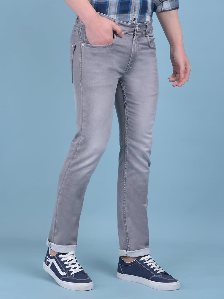 Grey Straight Stretchable Jeans-Men Jeans-Crimsoune Club