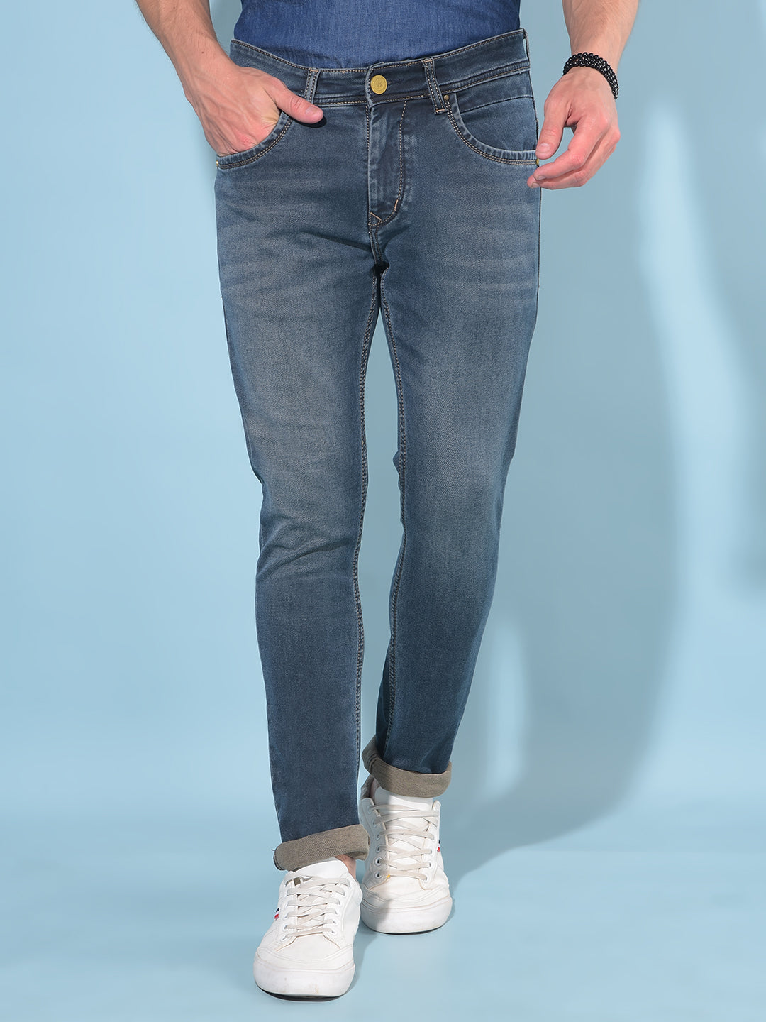 Blue Skinny Cotton Jeans-Men Jeans-Crimsoune Club