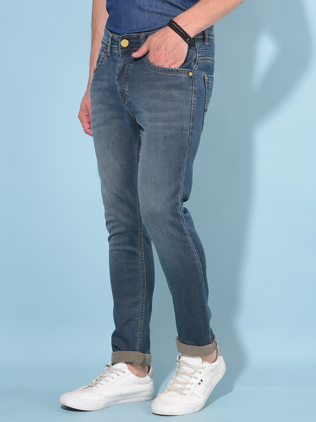 Blue Skinny Cotton Jeans-Men Jeans-Crimsoune Club