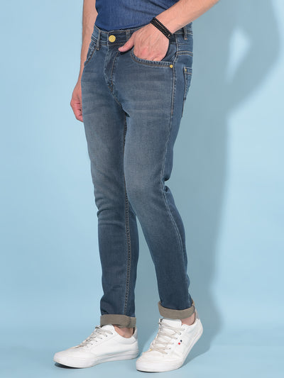 Blue Skinny Cotton Jeans-Men Jeans-Crimsoune Club