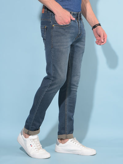 Blue Skinny Cotton Jeans-Men Jeans-Crimsoune Club