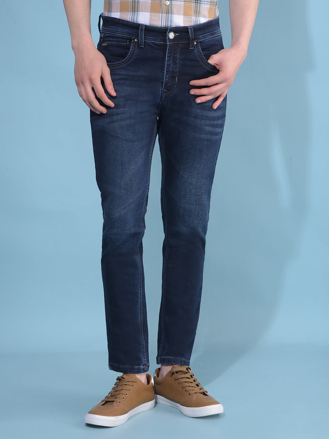 Blue Skinny Stretchable Jeans-Men Jeans-Crimsoune Club