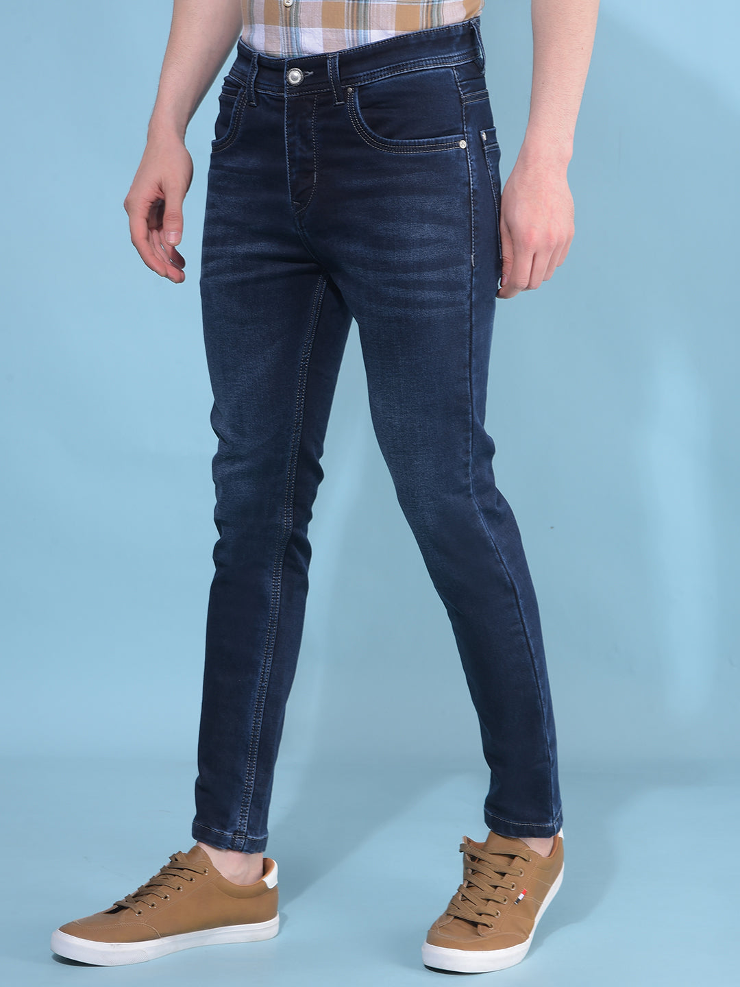 Blue Skinny Stretchable Jeans-Men Jeans-Crimsoune Club