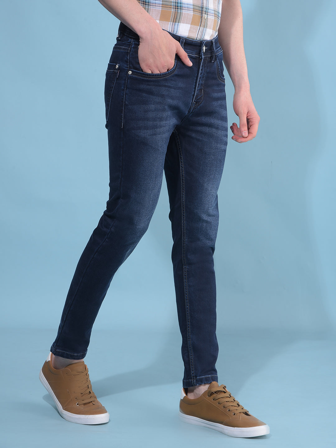 Blue Skinny Stretchable Jeans-Men Jeans-Crimsoune Club