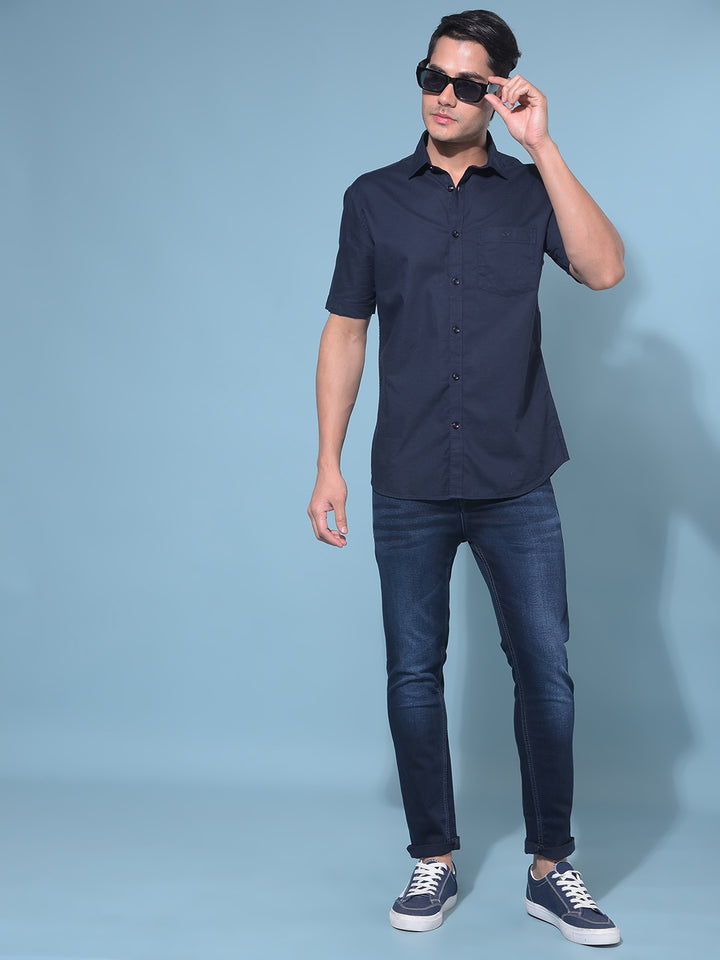 Navy Blue Stretchable Skinny Jeans-Men Jeans-Crimsoune Club