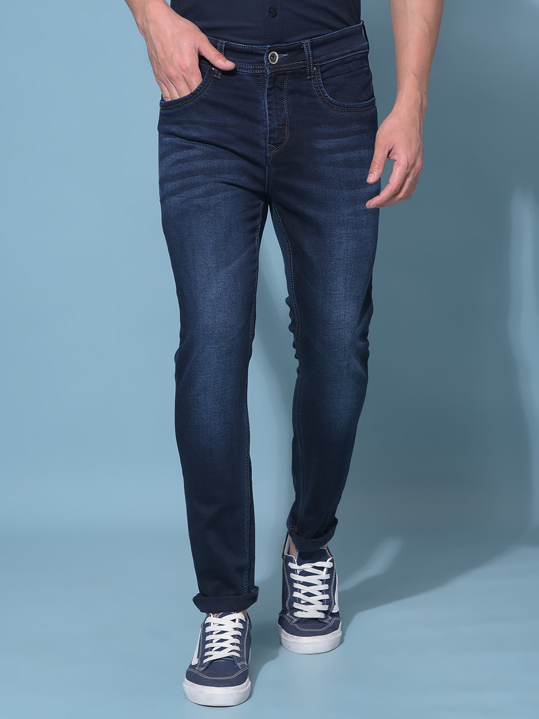 Navy Blue Stretchable Skinny Jeans-Men Jeans-Crimsoune Club