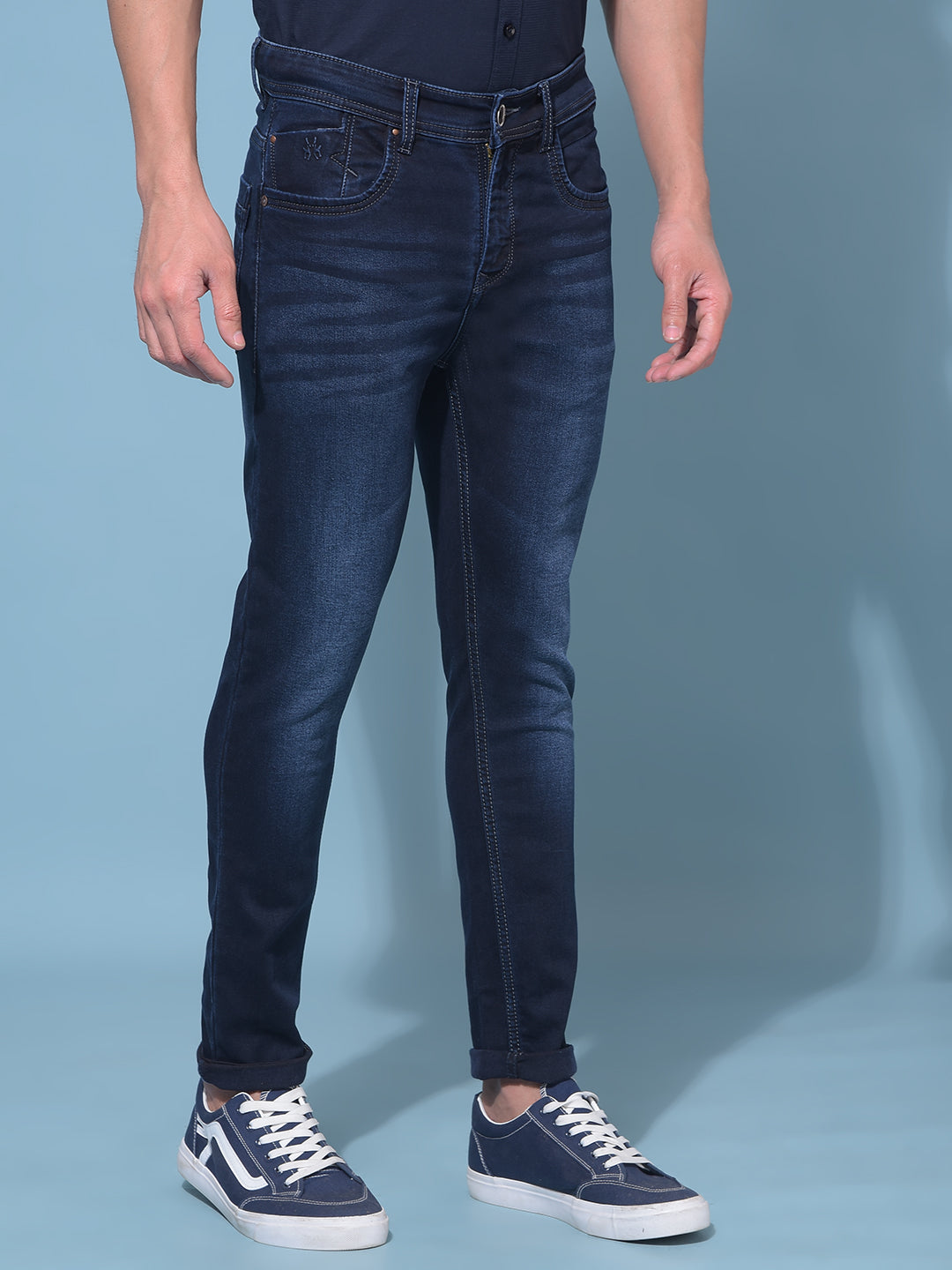 Navy Blue Stretchable Skinny Jeans-Men Jeans-Crimsoune Club