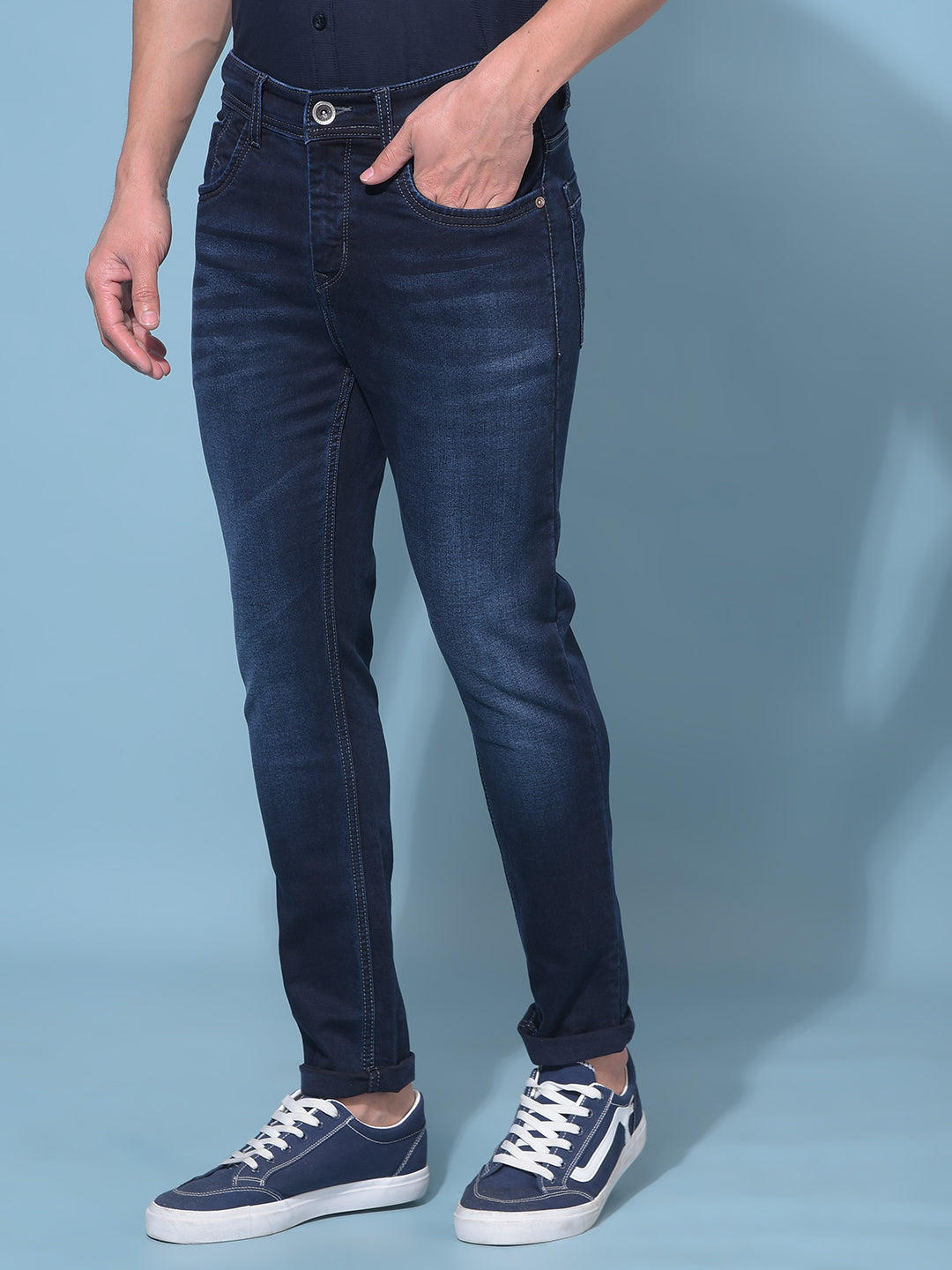 Navy Blue Stretchable Skinny Jeans-Men Jeans-Crimsoune Club
