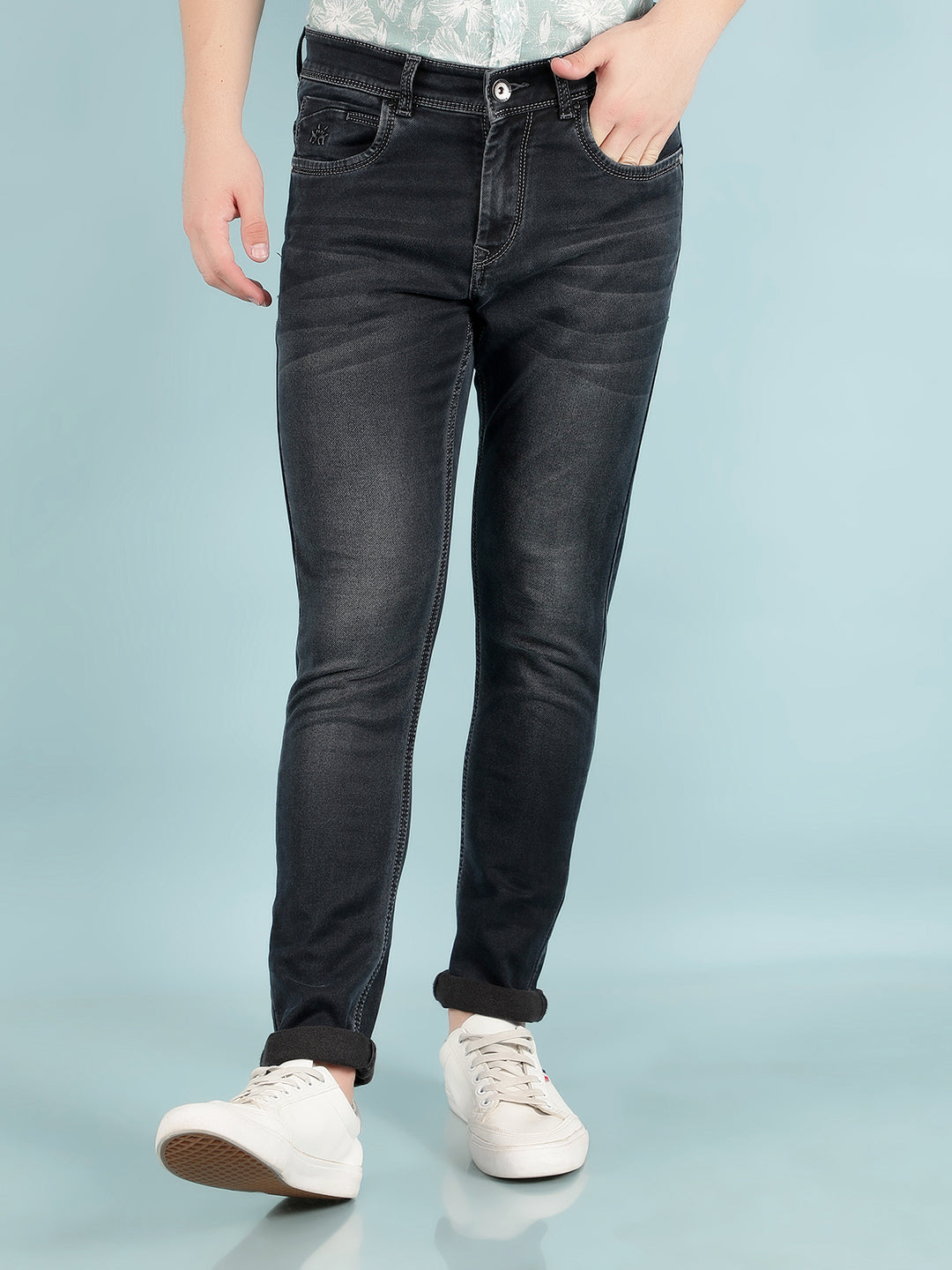 Blue Skinny Cotton Jeans-Men Jeans-Crimsoune Club