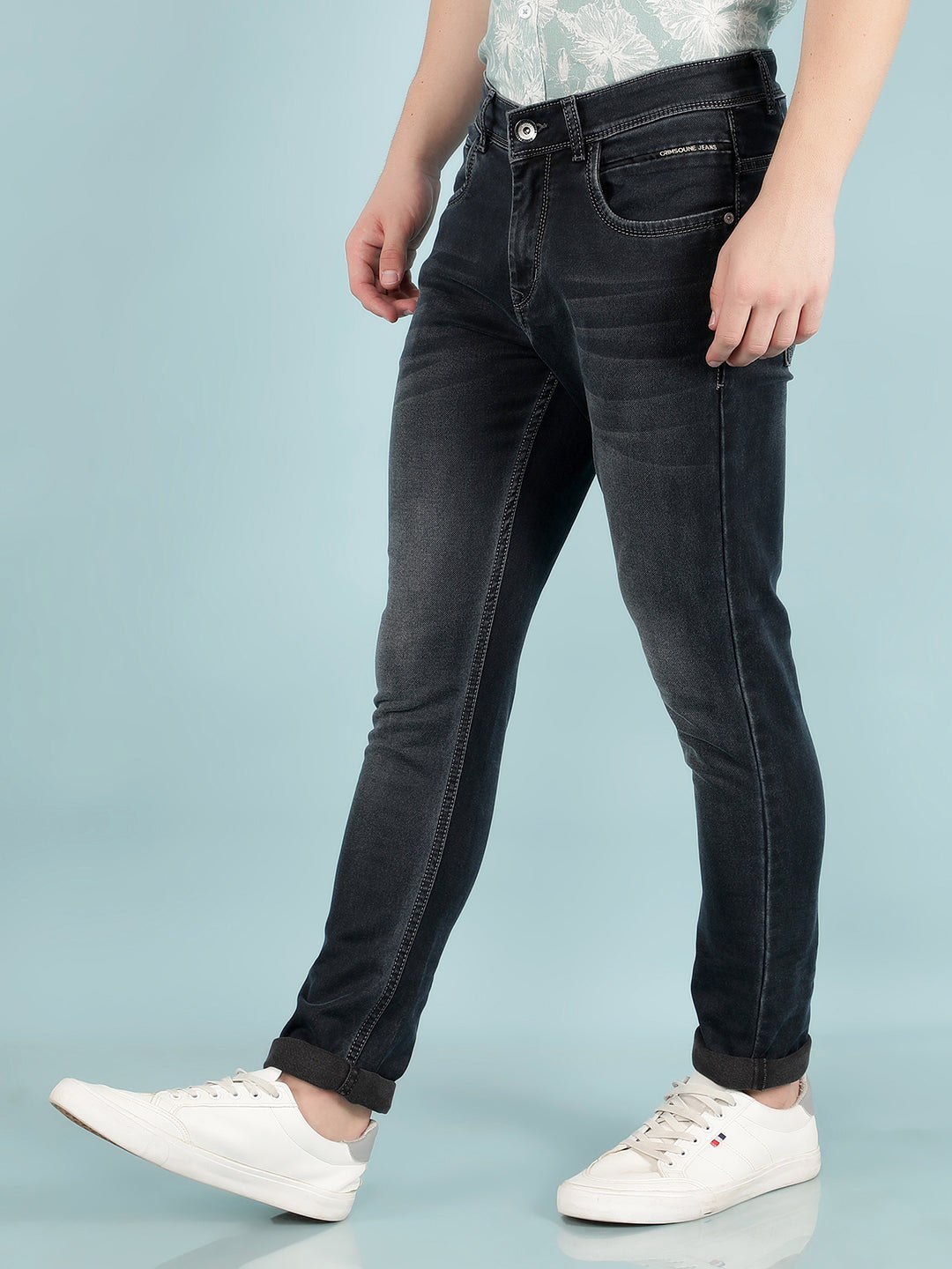 Blue Skinny Cotton Jeans-Men Jeans-Crimsoune Club