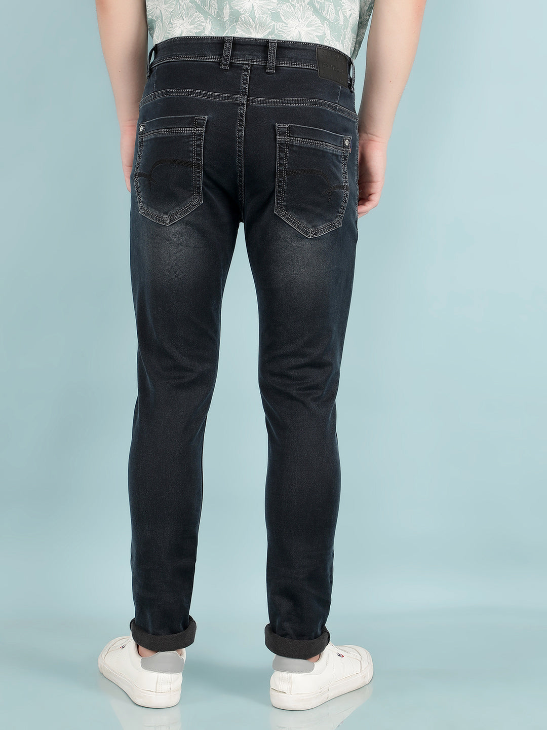 Blue Skinny Cotton Jeans-Men Jeans-Crimsoune Club