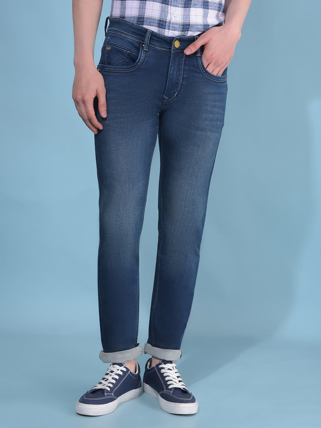 Blue Cotton Jeans-Men Jeans-Crimsoune Club