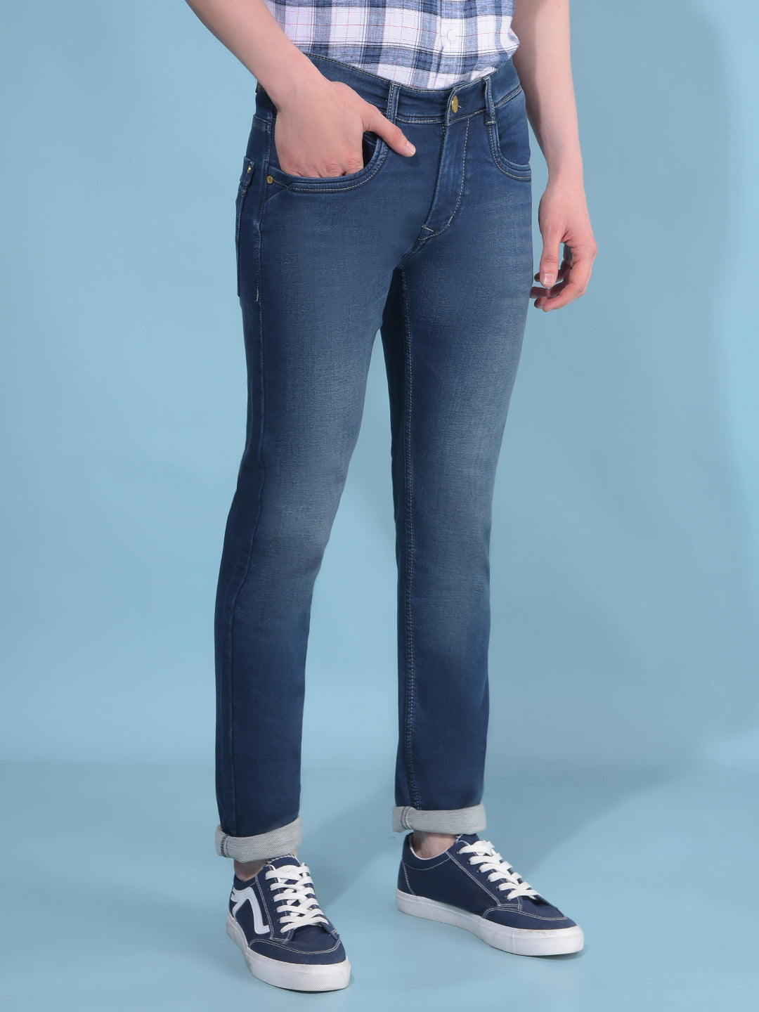 Blue Cotton Jeans-Men Jeans-Crimsoune Club