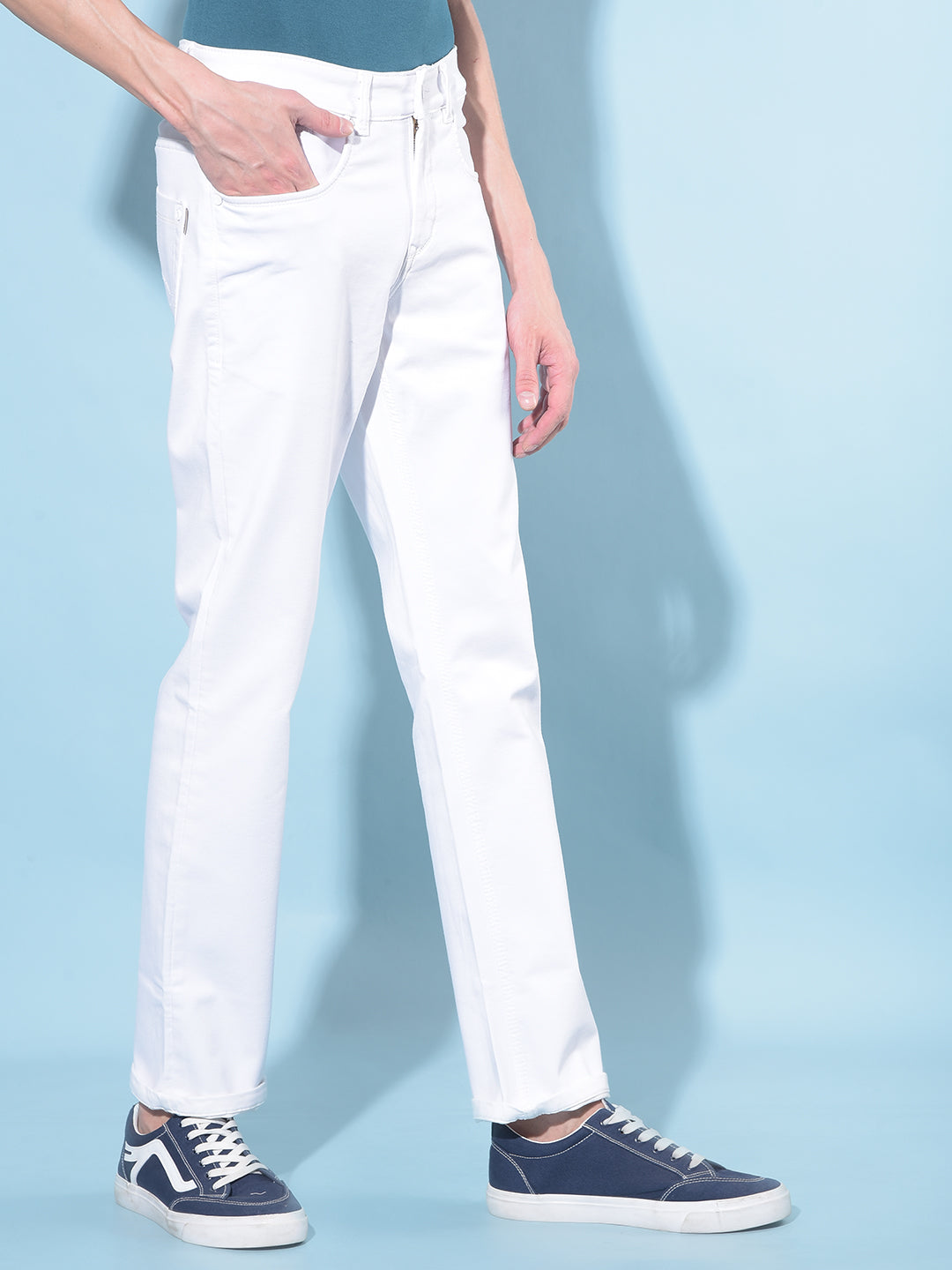 White Straight Stretchable Jeans-Men Jeans-Crimsoune Club