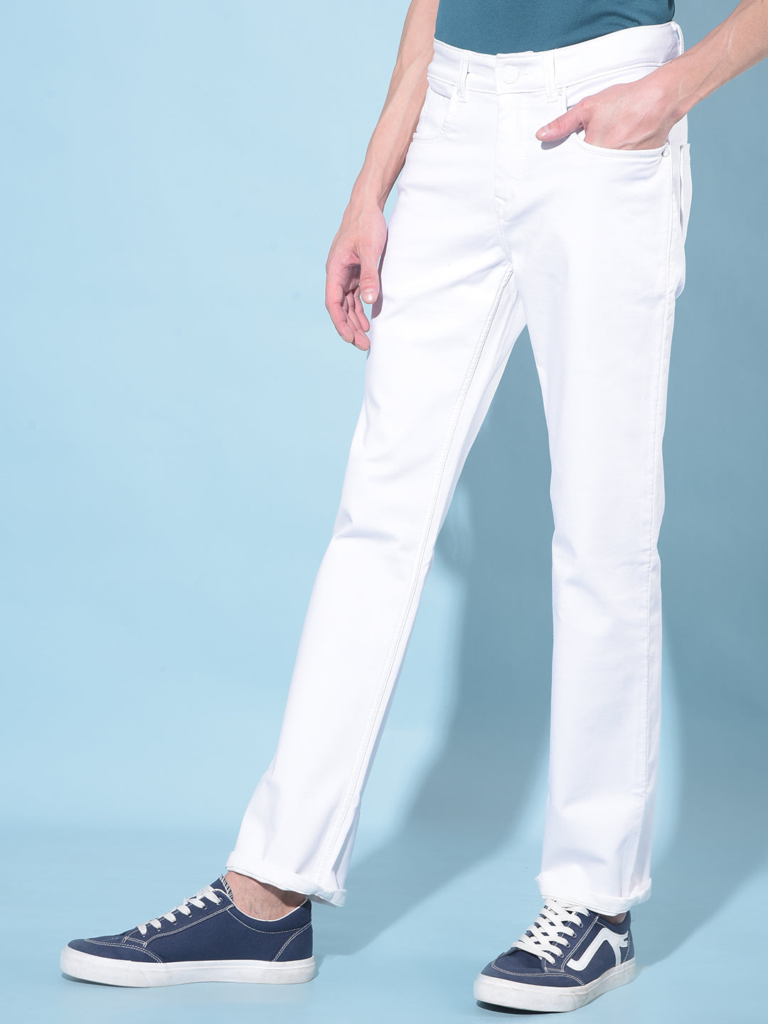 White Straight Stretchable Jeans-Men Jeans-Crimsoune Club