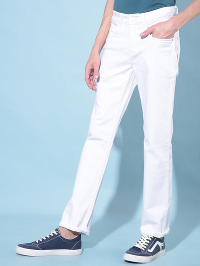 White Straight Stretchable Jeans-Men Jeans-Crimsoune Club