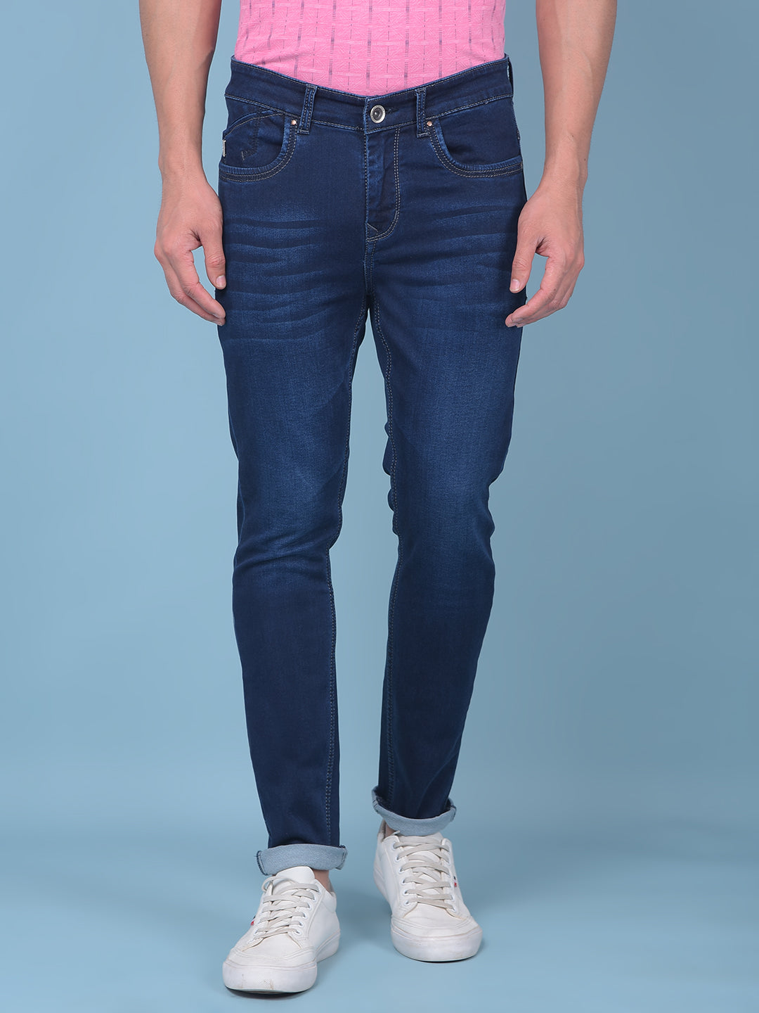 Blue Stretchable Skinny Jeans-Men Jeans-Crimsoune Club