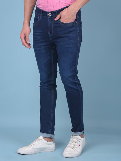 Blue Stretchable Skinny Jeans-Men Jeans-Crimsoune Club