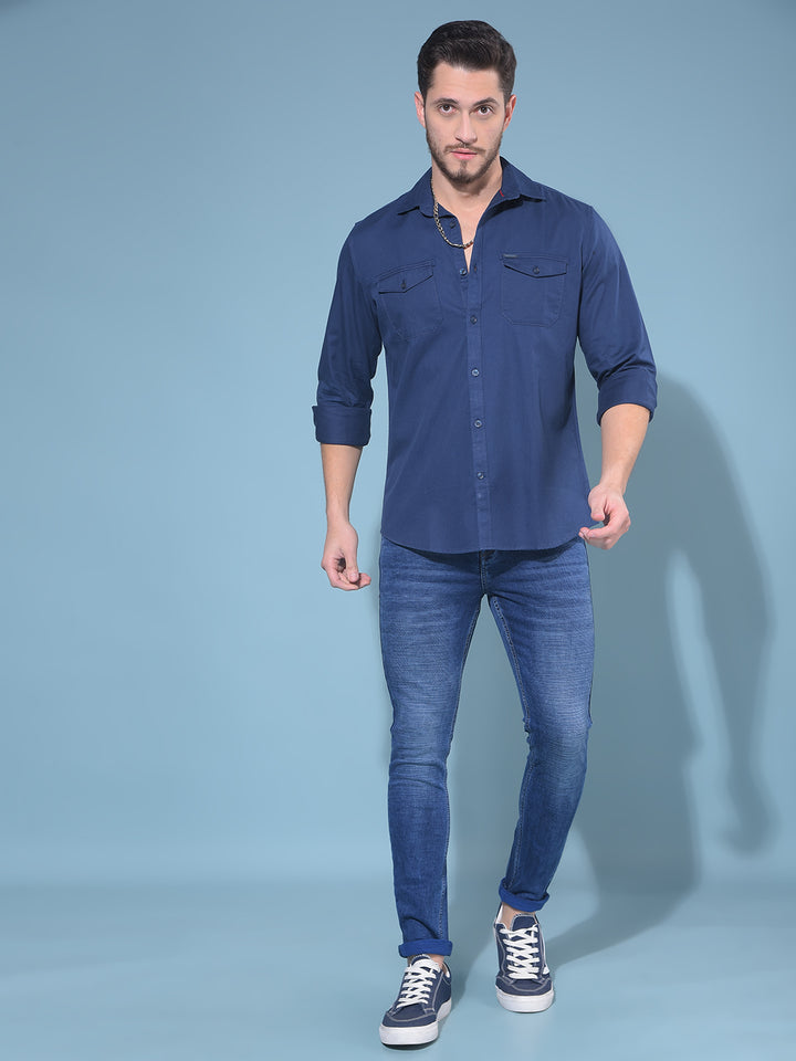 Blue Textured Print Stretchable Jeans-Men Jeans-Crimsoune Club
