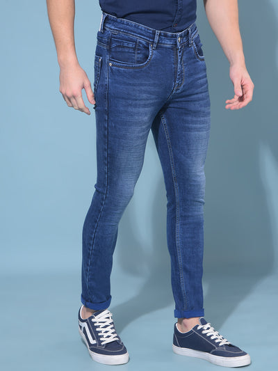 Blue Textured Print Stretchable Jeans-Men Jeans-Crimsoune Club