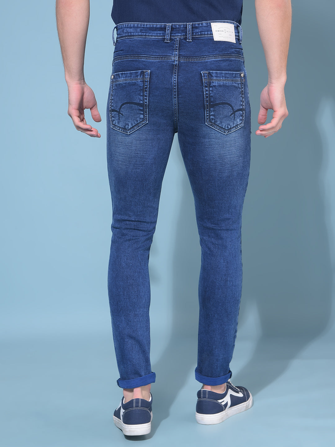 Blue Textured Print Stretchable Jeans – Crimsoune Club