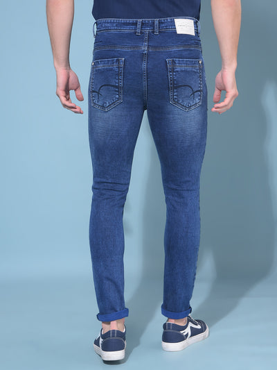 Blue Textured Print Stretchable Jeans-Men Jeans-Crimsoune Club