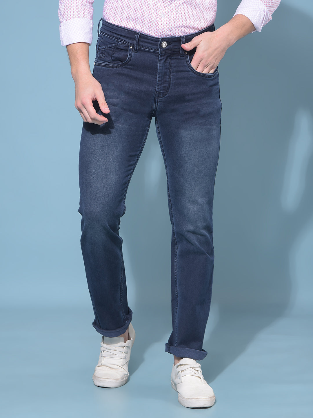 Blue Straight Stretchable Jeans-Men Jeans-Crimsoune Club