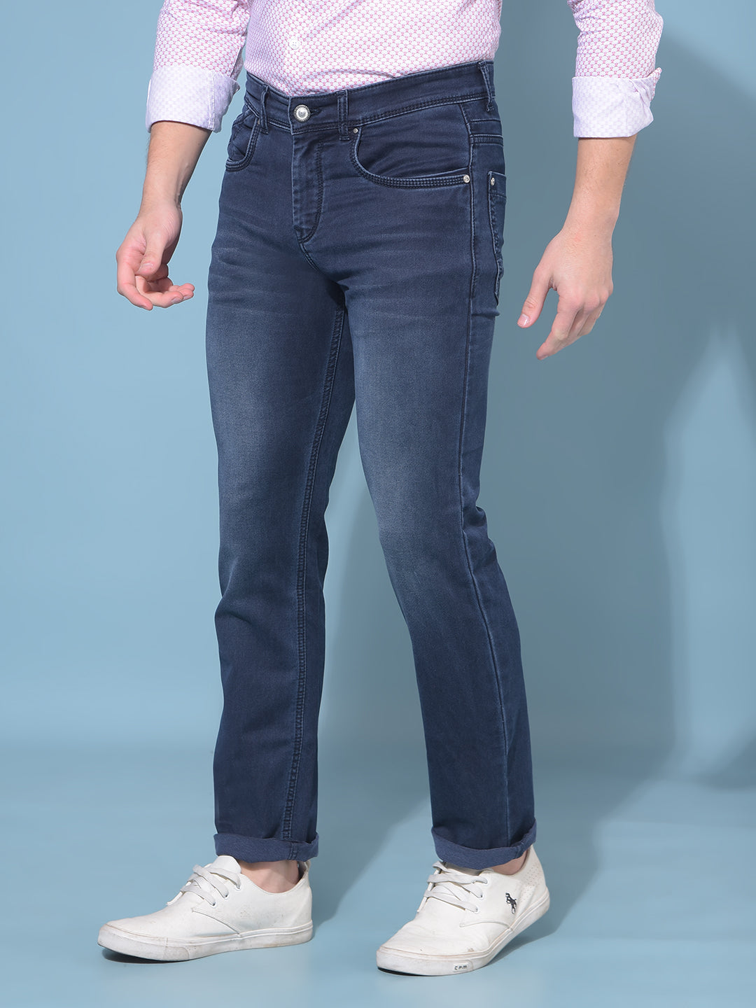 Blue Straight Stretchable Jeans-Men Jeans-Crimsoune Club