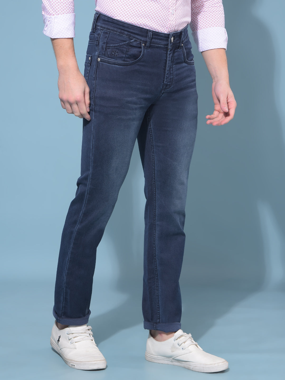 Blue Straight Stretchable Jeans-Men Jeans-Crimsoune Club