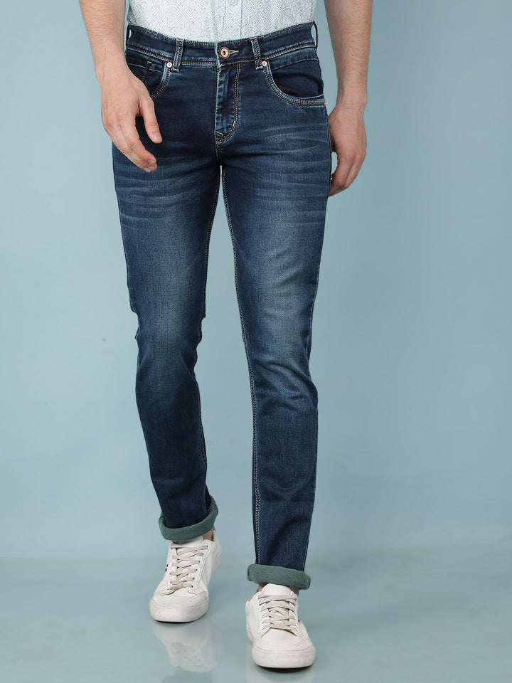 Blue Cotton Jeans-Men Jeans-Crimsoune Club