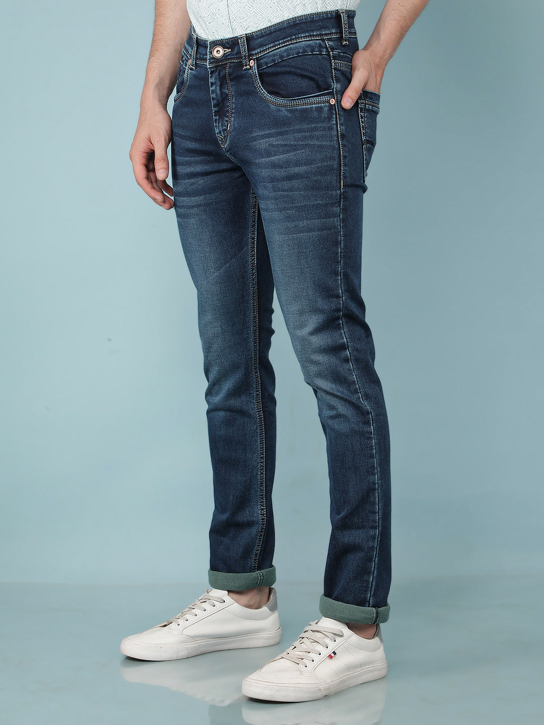 Blue Cotton Jeans-Men Jeans-Crimsoune Club