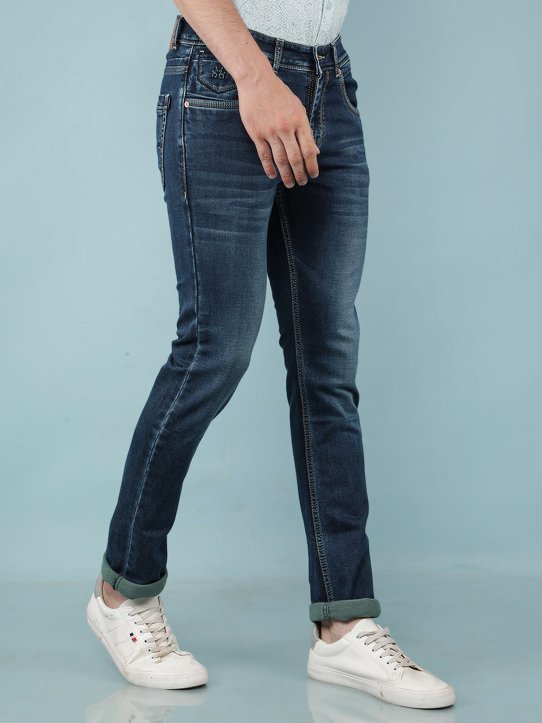 Blue Cotton Jeans-Men Jeans-Crimsoune Club