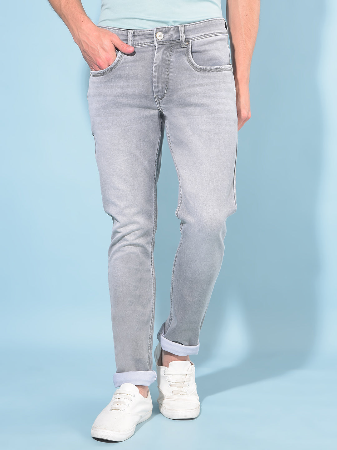 Grey Cotton Jeans-Men Jeans-Crimsoune Club