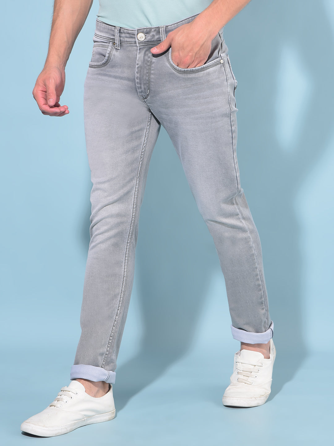 Grey Cotton Jeans-Men Jeans-Crimsoune Club