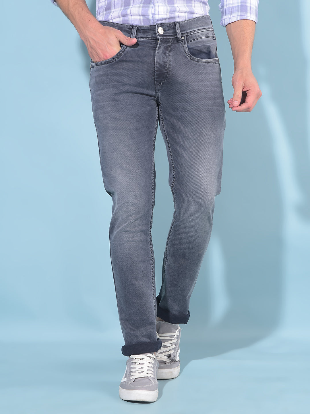 Grey Cotton Jeans-Men Jeans-Crimsoune Club