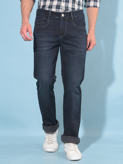 Blue Straight Cotton Jeans-Men Jeans-Crimsoune Club