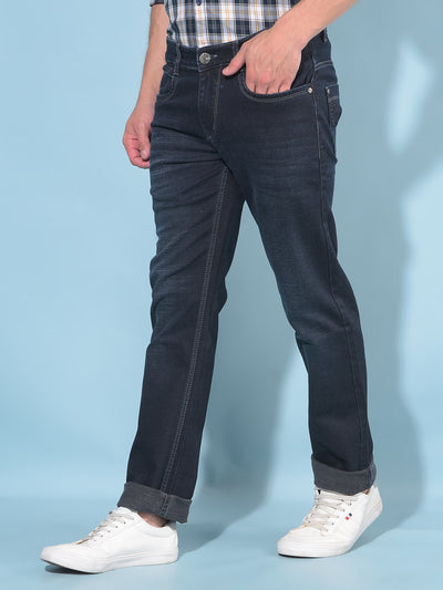 Blue Straight Cotton Jeans-Men Jeans-Crimsoune Club