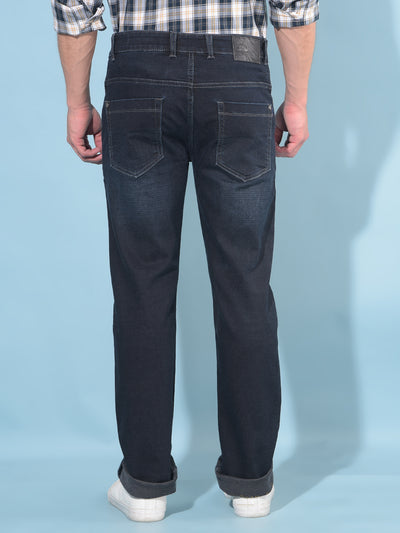 Blue Straight Cotton Jeans-Men Jeans-Crimsoune Club