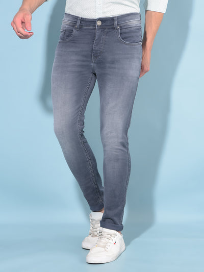 Grey Skinny Cotton Jeans-Men Jeans-Crimsoune Club