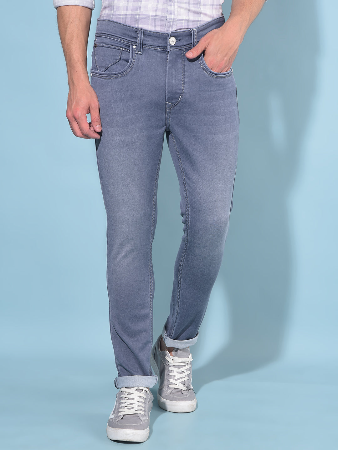 Grey Skinny Cotton Jeans-Men Jeans-Crimsoune Club