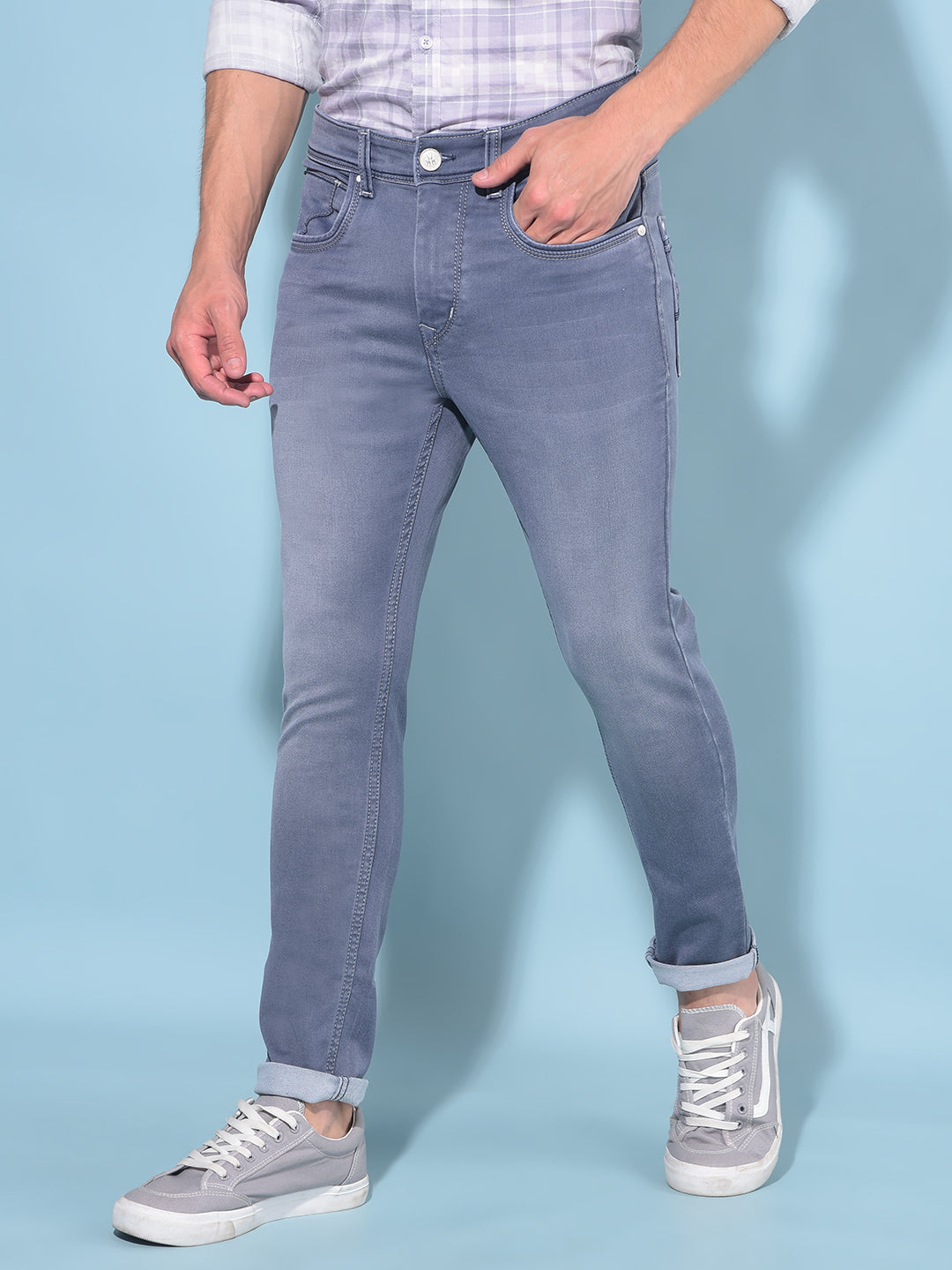 Grey Skinny Cotton Jeans-Men Jeans-Crimsoune Club