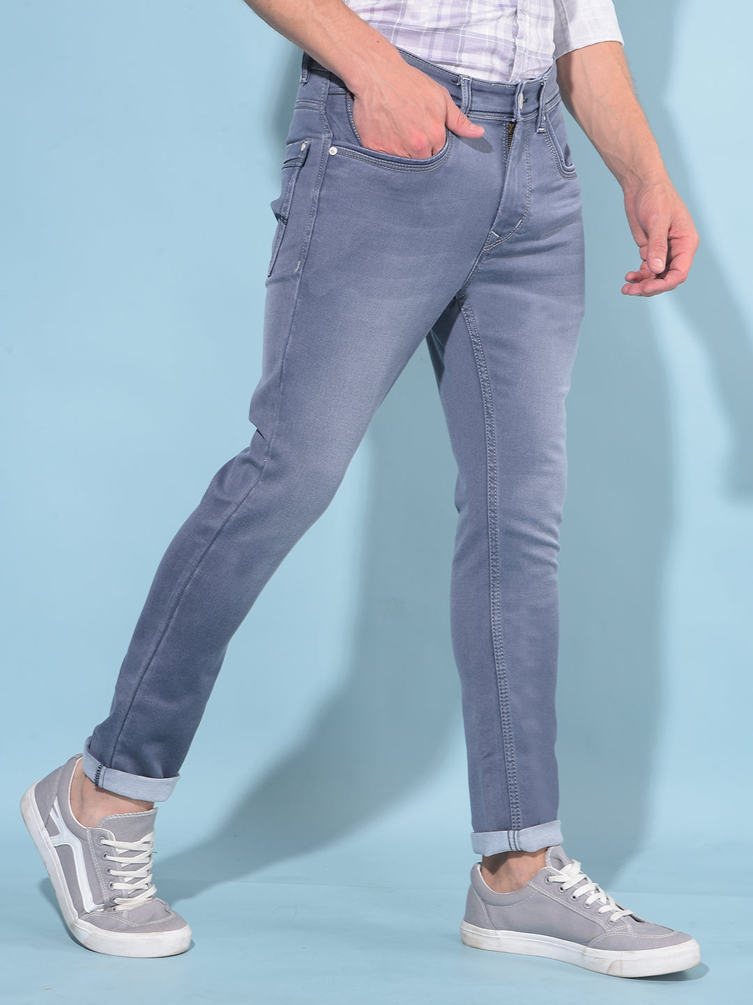 Grey Skinny Cotton Jeans-Men Jeans-Crimsoune Club