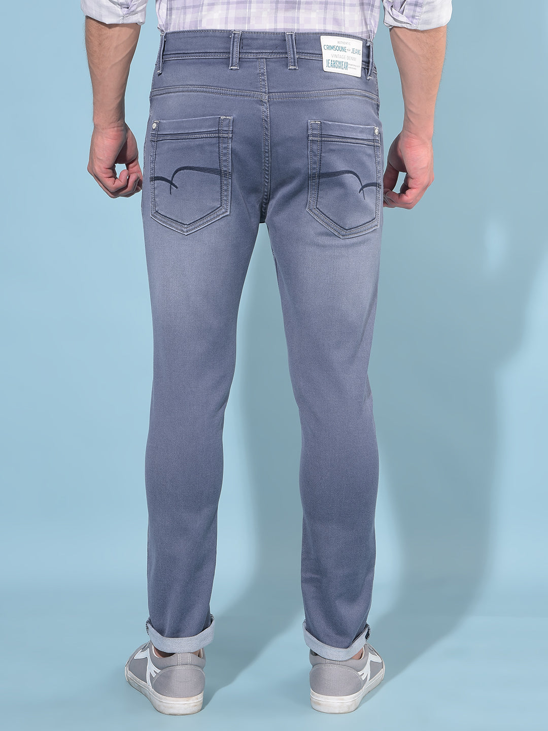 Grey Skinny Cotton Jeans-Men Jeans-Crimsoune Club