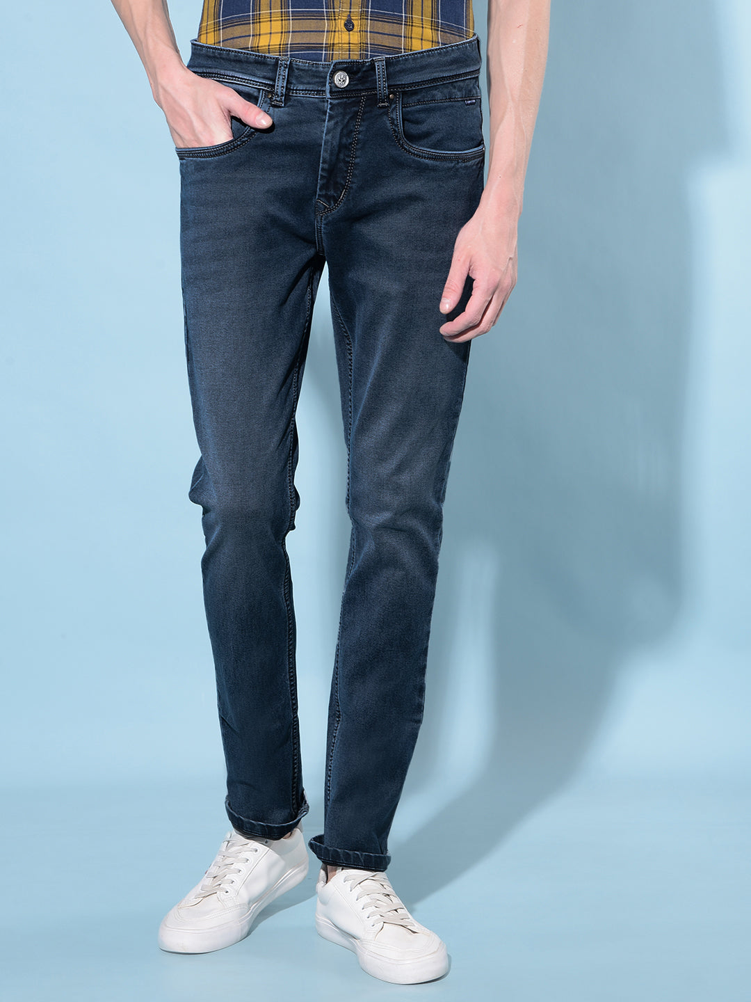 Blue Stretchable Jeans-Men Jeans-Crimsoune Club
