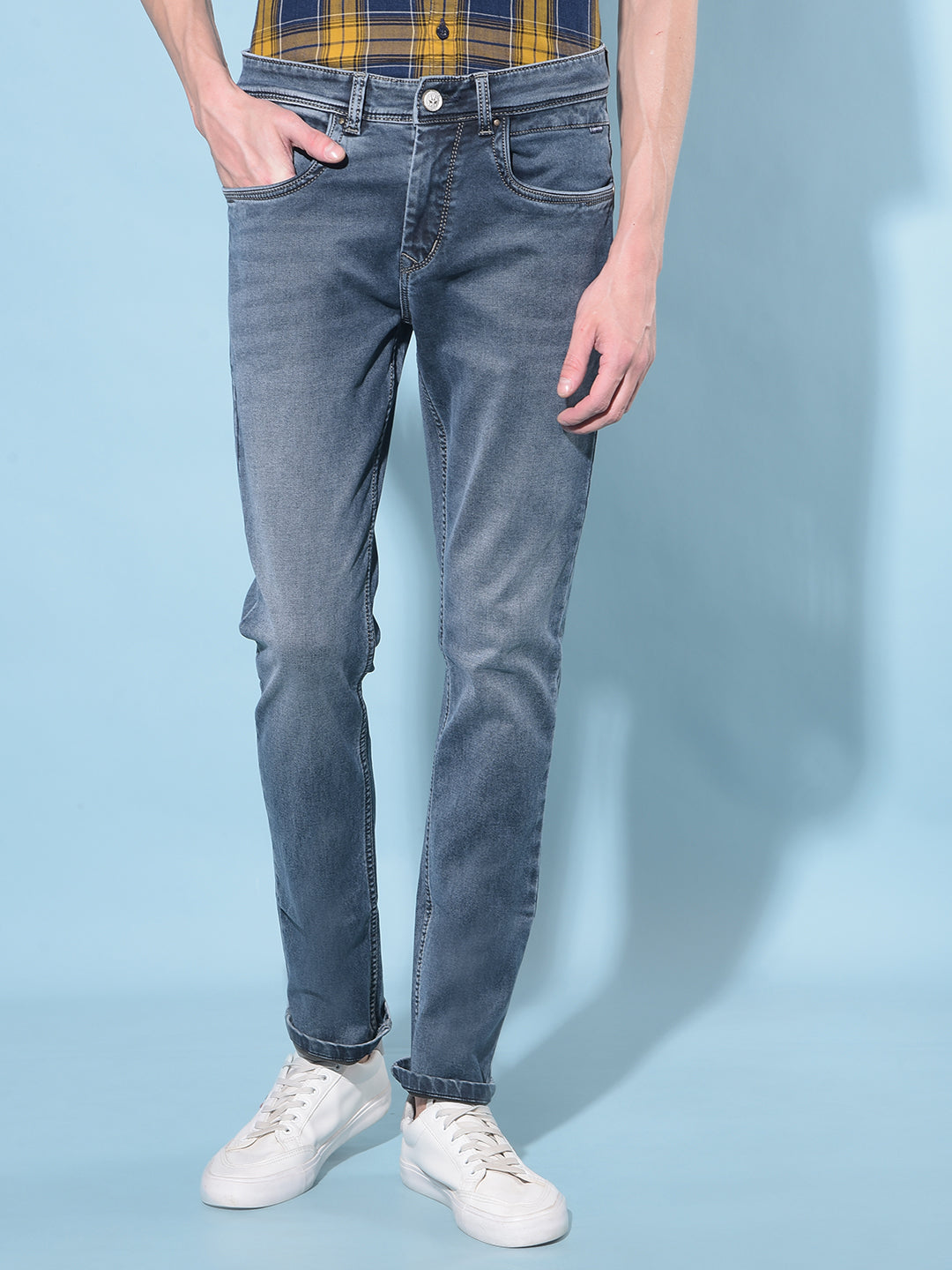 Blue Stretchable Jeans-Men Jeans-Crimsoune Club