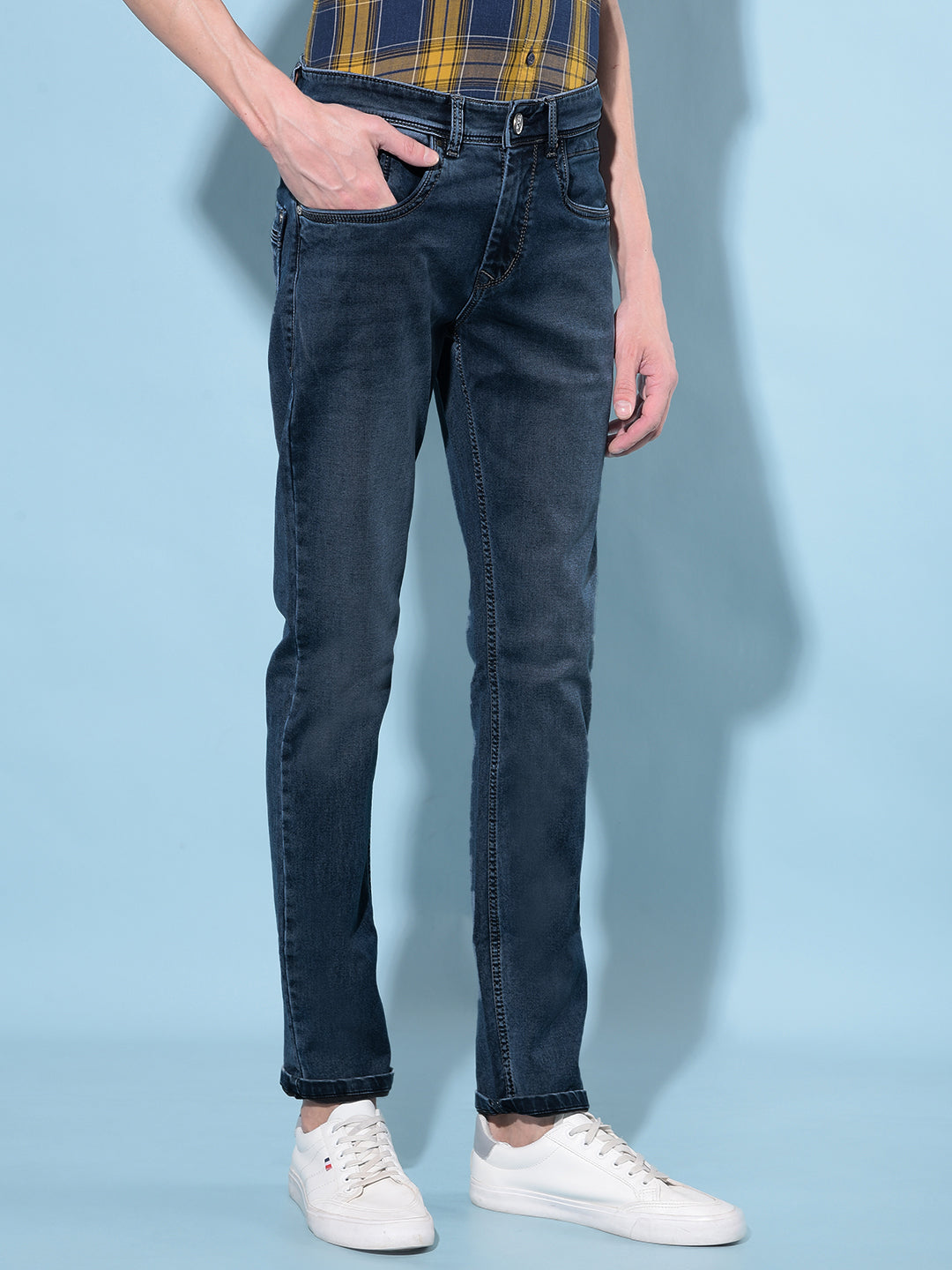 Blue Stretchable Jeans-Men Jeans-Crimsoune Club