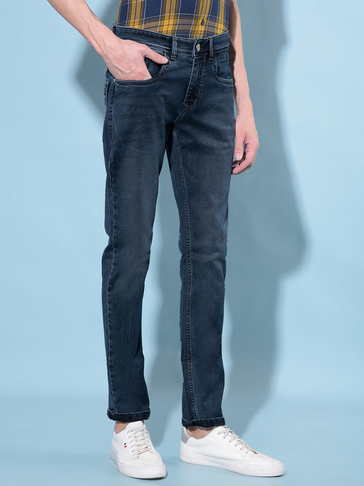 Blue Stretchable Jeans-Men Jeans-Crimsoune Club