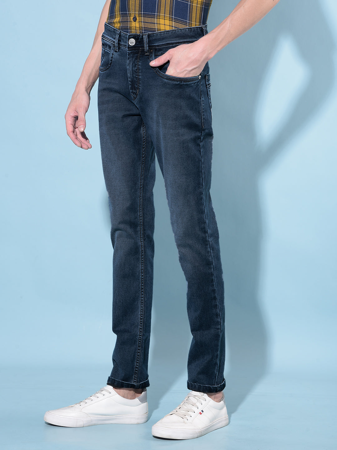 Blue Stretchable Jeans-Men Jeans-Crimsoune Club