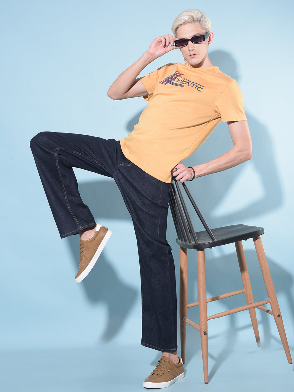 Navy Blue Loose Stretchable Jeans-Men Jeans-Crimsoune Club