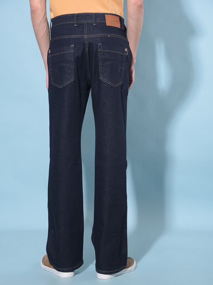 Navy Blue Loose Stretchable Jeans-Men Jeans-Crimsoune Club